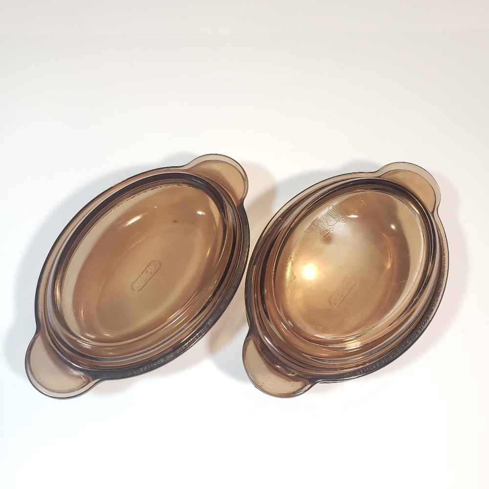 2 Vintage Corning Amber Visions Single Serving Casseroles w/lids